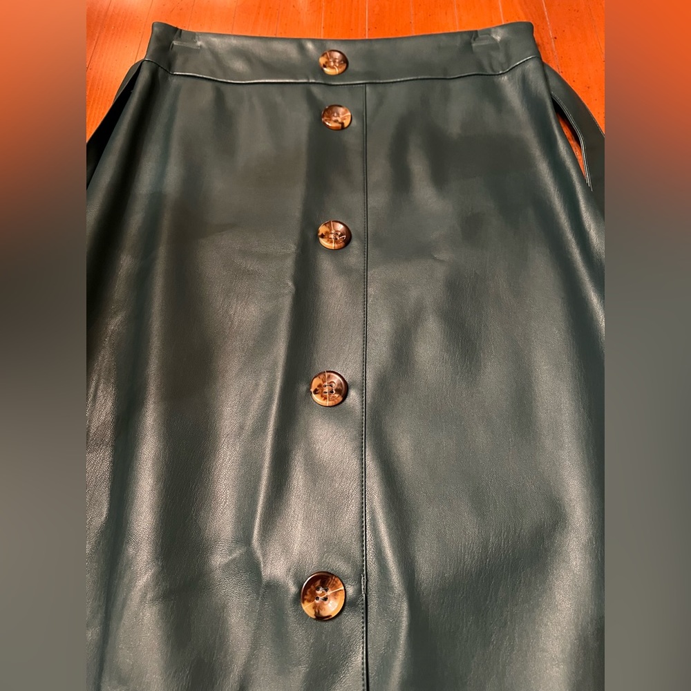 Express Green Faux Leather Midi Skirt - Picture 2 of 4